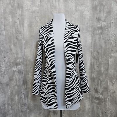 Bagatelle Collection Womens M Black White Zebra Pattern Open Front Blazer