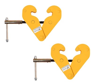 2PK Adjustable Yellow I-Beam Clamp, 1 Ton/2200 LB WLL w/ Manual Screw Rod.