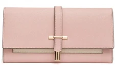 CLUCI Women Wallet Leather Designer Trifold Multi Card Organizer Clutch - Pink