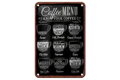 Blechschild Kaffee 12x18 cm Coffee Menu flat white Doppio Deko Schild