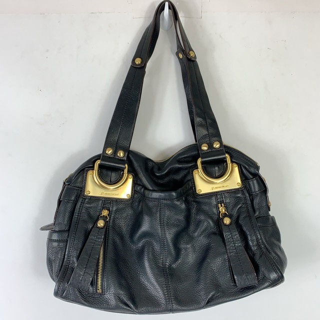 B. Makowsky Black Soft Pebbled Leather Handbag Gold ...
