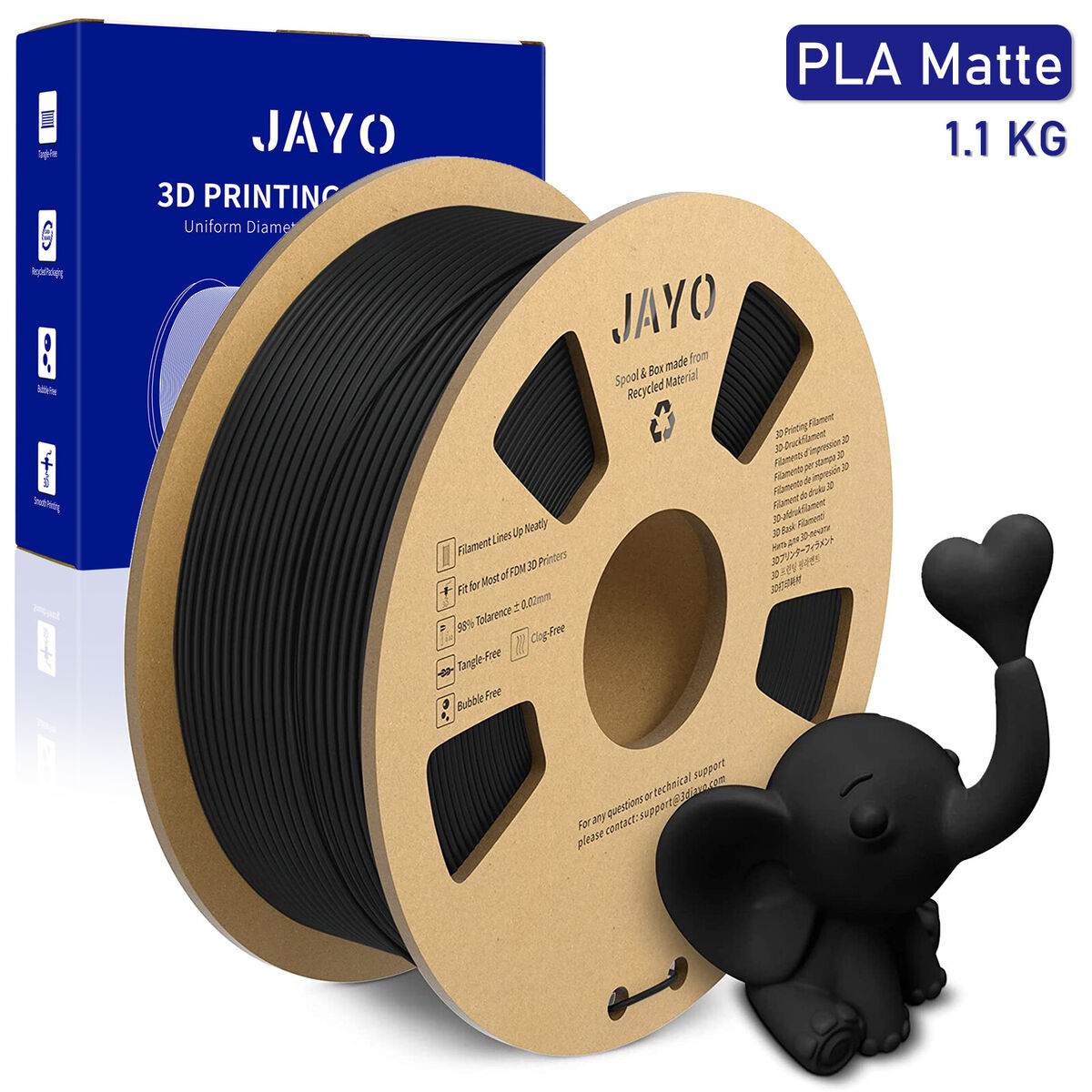 JAYO 1.1KG Black PLA Matte 1.75mm Filament 3D Printer Neatly Wound