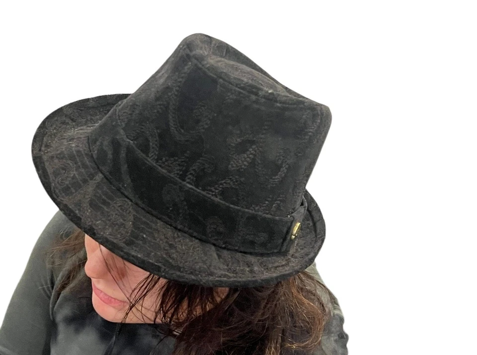 SOMBRERO FEDORA ERIC JAVITS NEW YORK MUJER TERCIOPELO NEGRO BORDADO Foto 4 de 4