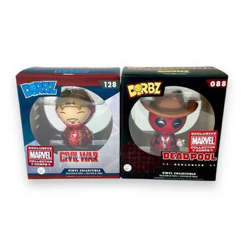 Funko Dorbz Marvel Collector Corps Deadpool 88 and Iron Man Unmasked 128 Set New