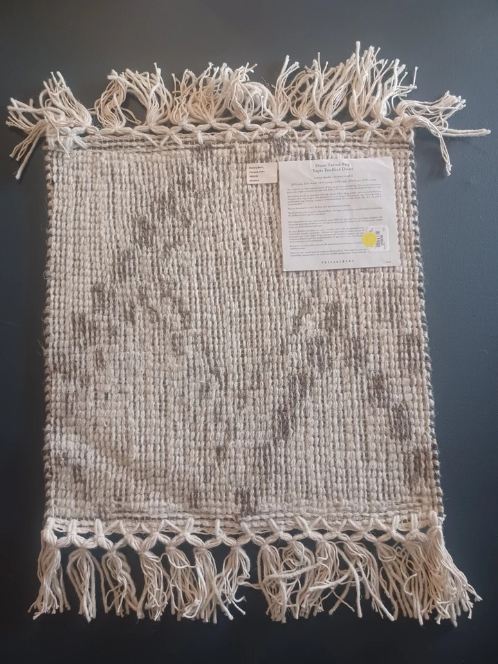 POTTERY BARN Handmade Dunn Tufted India Rug with Fringes 19" x 18" NEW - Image 3 of 4