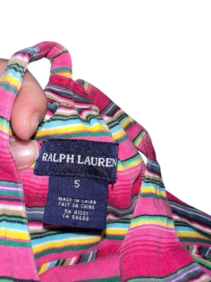 Ralph Lauren Girls Sleeveless Sundress Sz 5 Pink Multicolor Stripe Summer - Image 4 of 4