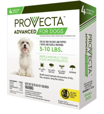 Provecta Advanced Flea & Tick Treatment for Dogs, SM/5-10 lb, 4 Monthly Doses