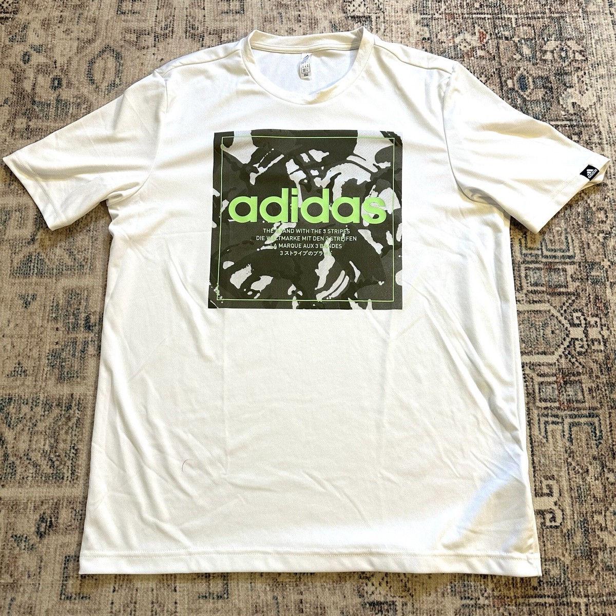 Adidas Band 3 Stripes Short Sleeve T Shirt White Camo Logo Primeblue Mens M  Tee