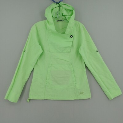 Arc'Tertx C'esta Soltica Hoodie Women Small Green Pockets Roll Tab Linen Cotton