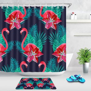Tropical Plants Palm Leaves Monstera Flamingo Shower Curtain Set Bathroom Decor Ebay