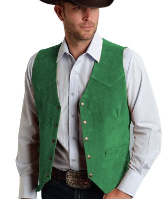 Tuikayoo Suède pak voor heren, vest, vintage, western cowboy vest, normale pasvorm, grijs, XL