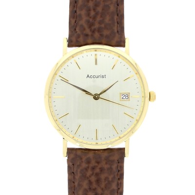 Accurist Leather Strap Watch Quartz 18ct Gold Case Brown Leather Strap  RW0613 UK