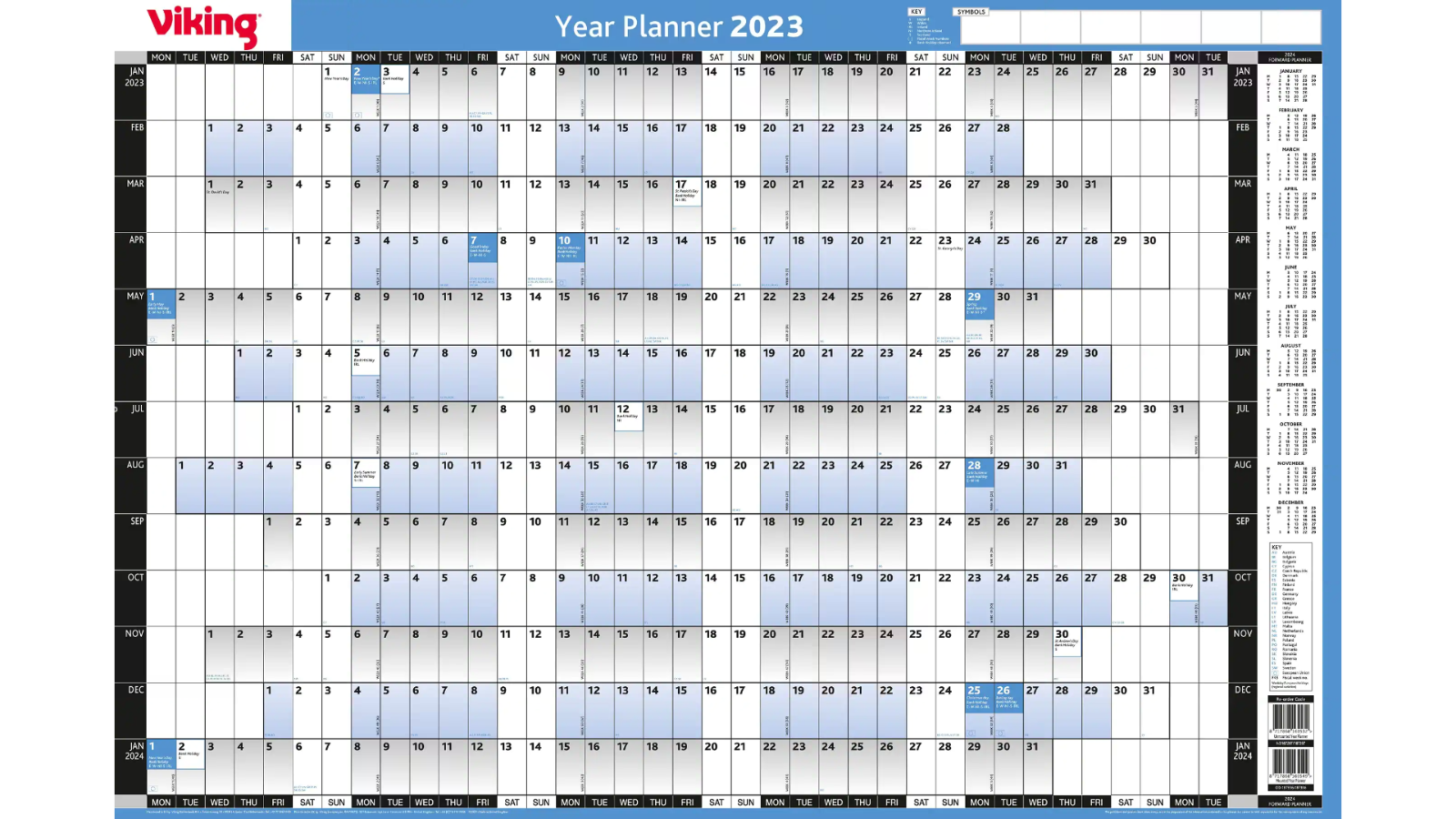 Mounted Year Planner 2023 13 Months Wall Home Office Calendar Viking K3