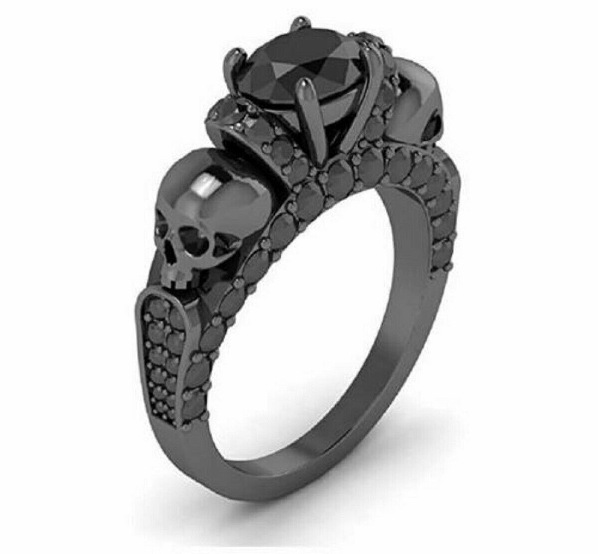 4Ct Round Cut Lab-Created Black Diamond Skull Designed Ring 14K BlackGold Plated