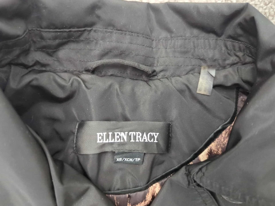 Chaqueta gabardina Ellen Tracy para mujer XS negra con bolsillos forrados de doble pecho Foto 2 de 4