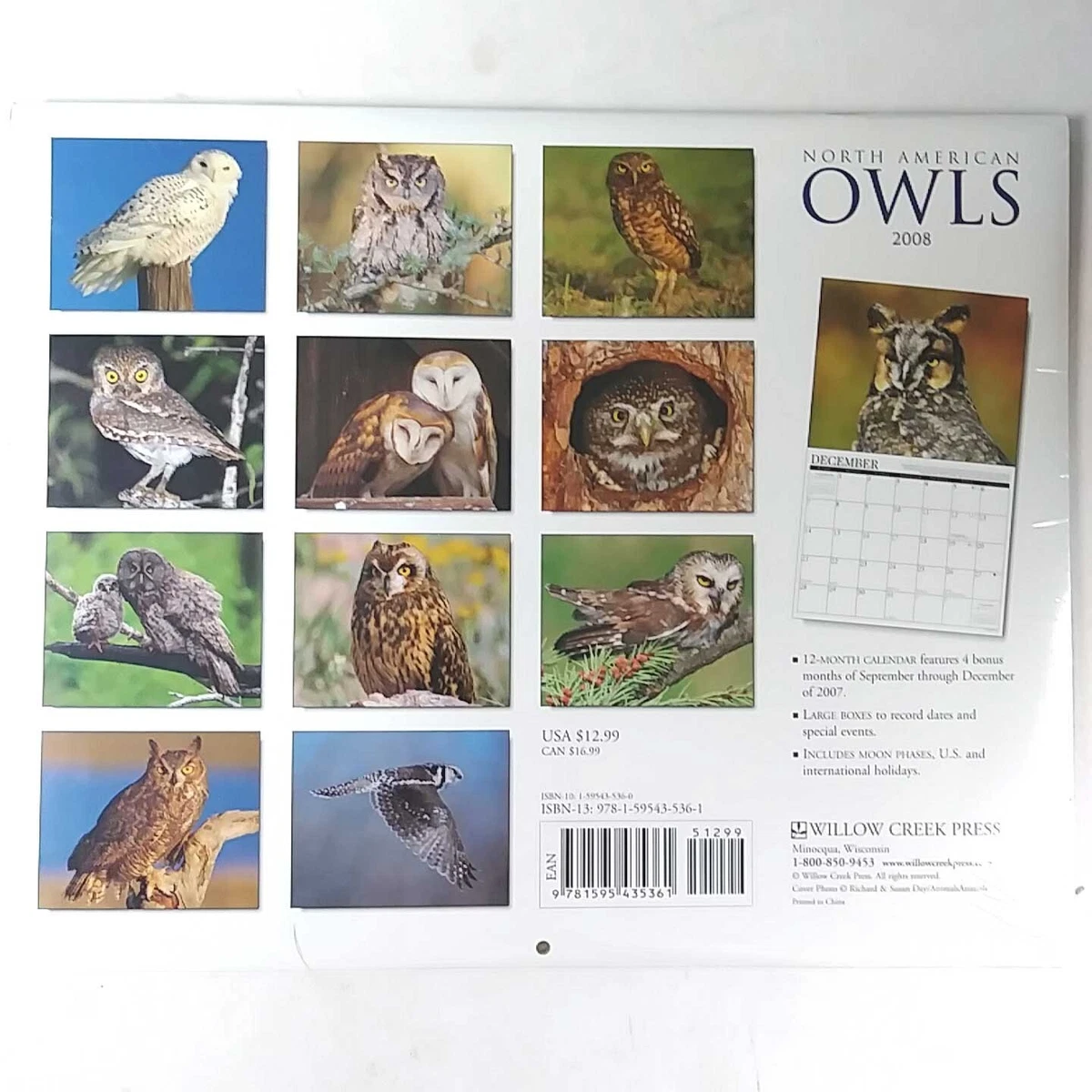 NOS 2008 North American Owls Calendar 13 x 10.5 Great Horned Snowy Barred  Gray | eBay