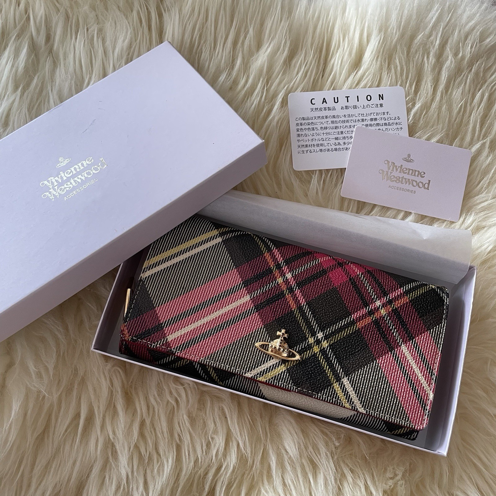 Vivienne Westwood Red Tartan Plaid Long Bifold Wallet from Japan