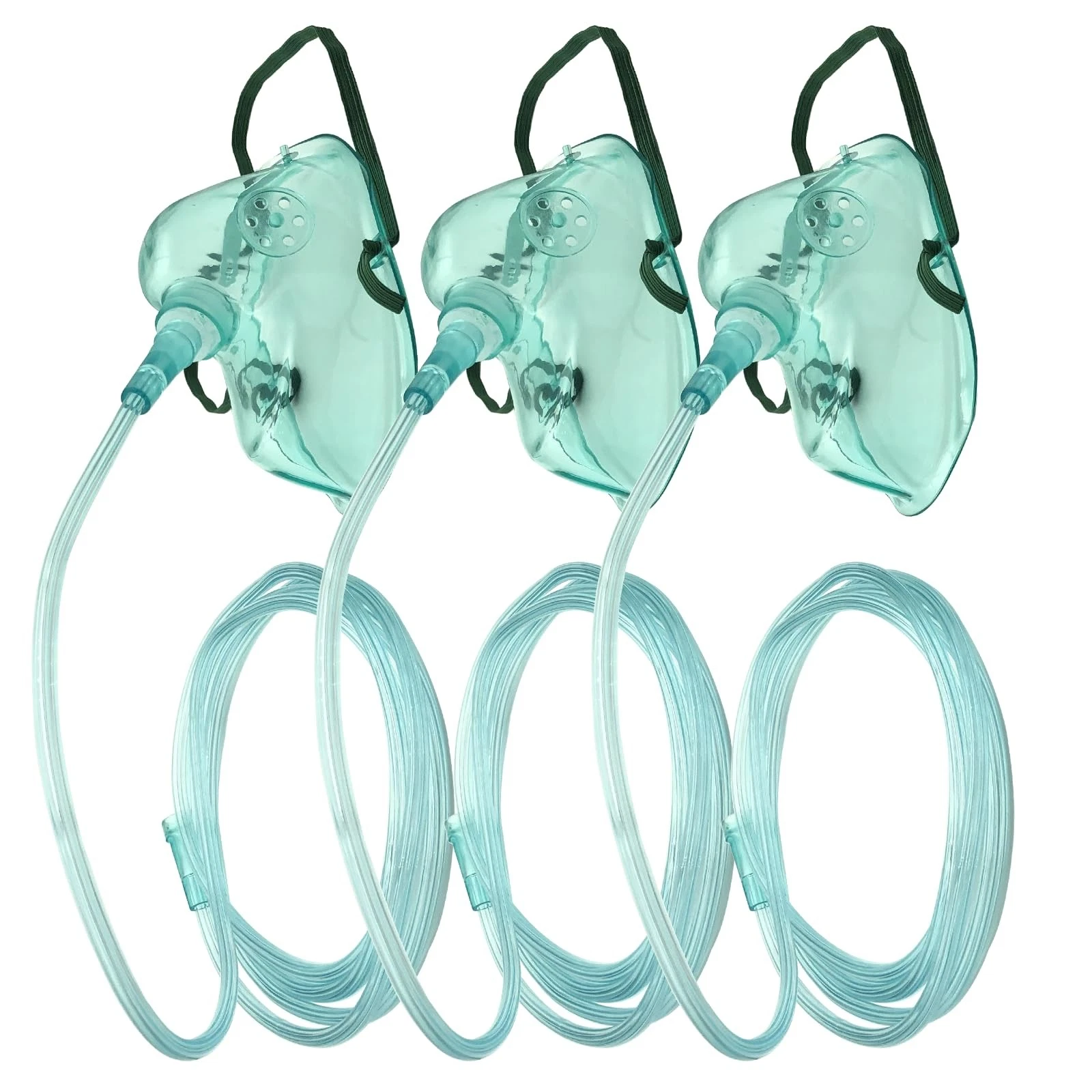 DWCHECK 3 Pack Oxygen Mask for Face Adult with 7 Ft XL+L+M, Green-xl+l+m