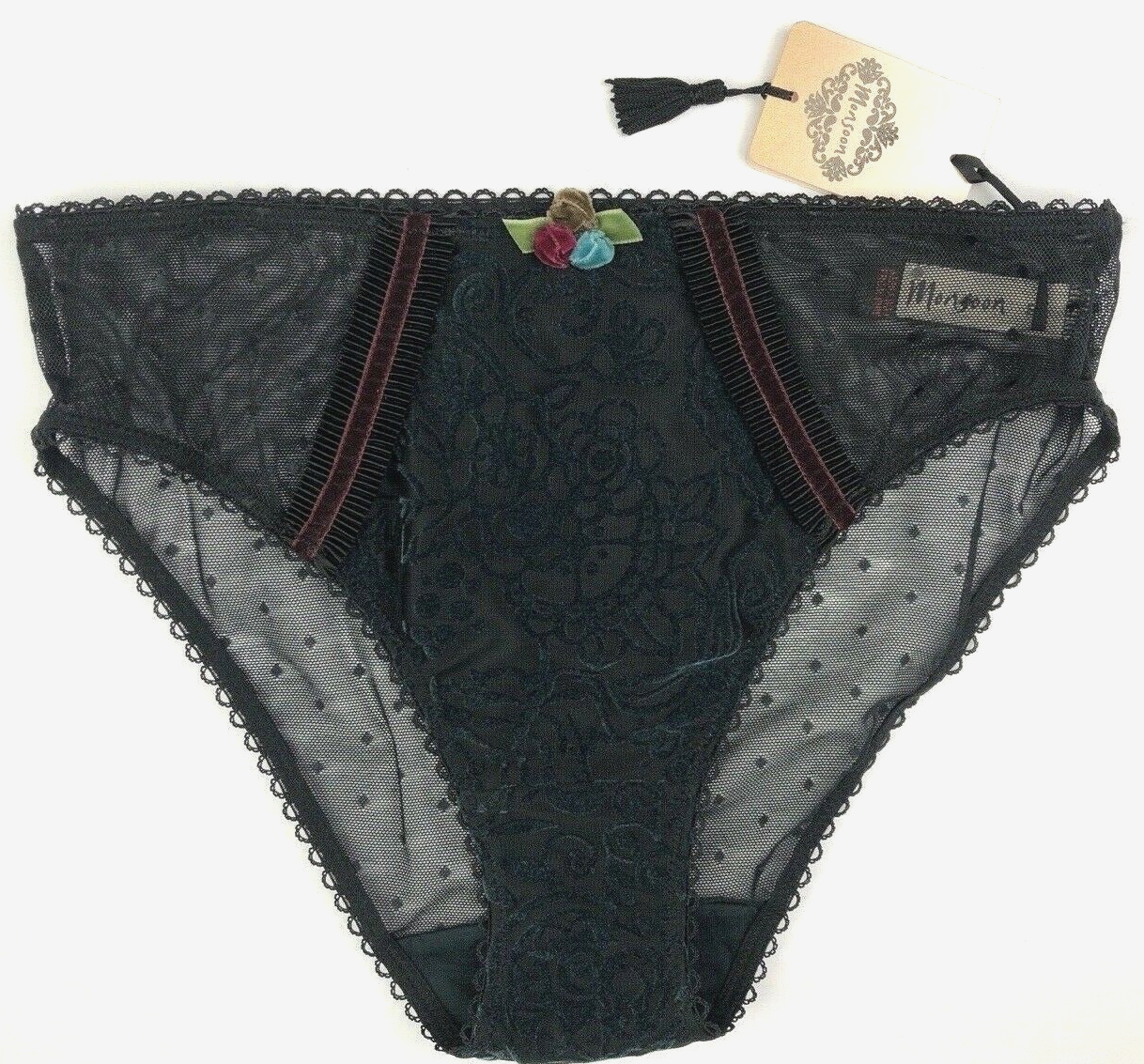 Monsoon Luxury Velvet & Mesh Knickers Small  8 - 10 Black RRP £25 BNWT