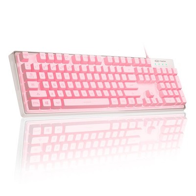 Gaming Keyboard 7 Solid Colors Backlit Wired K1 Waterproof 104 Keys Pink
