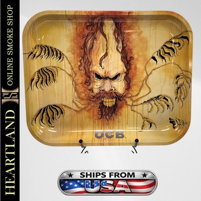 LARGE 14'' x 11.5'' Herb Flower Metal Rolling Tray with Top | OCB Skull