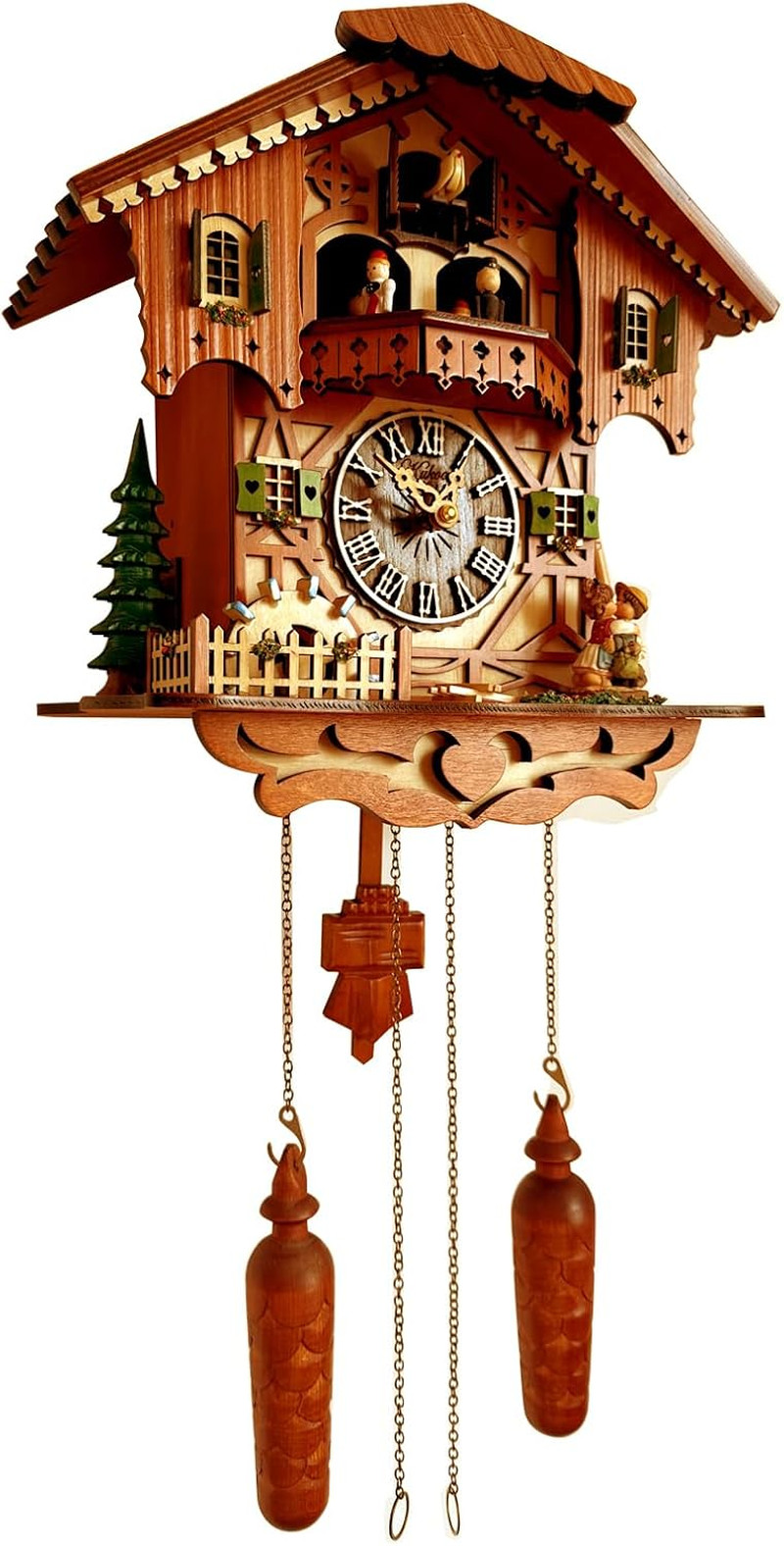 Traditional German Style Cuckoo Clock Black Forest House Clock with Moving Wood