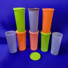 Vintage Tupperware Pastel Colors Tumbler cups with Lids Lot of 8 Made in USA