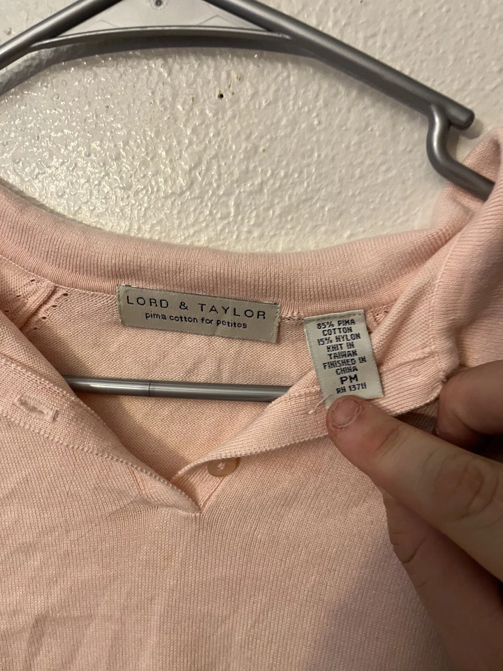 复古 Y2K LORD & Taylor 粉红色短袖 Polo 纯色皮马棉混纺 PM — 第 2/4 张图片