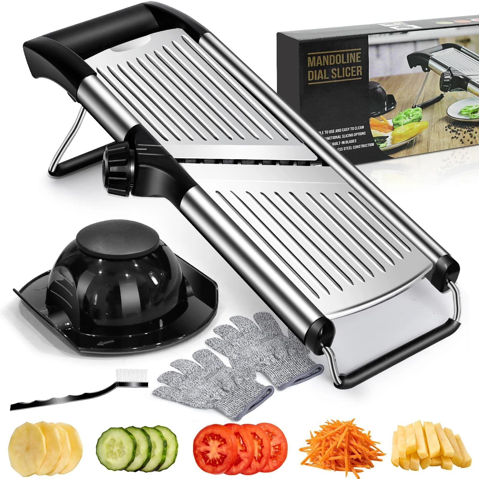 MASTERTOP Adjustable Mandoline Food Slicer,Vegetable Slicer Silver Mandolin