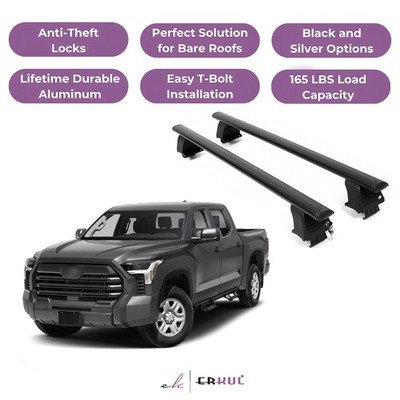 ERKUL Roof Rack Crossbars For TOYOTA TUNDRA 2022-2026 Naked Roof Aluminum Black