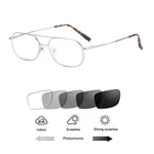 Men's Titanium Alloy Full Rim Photochromic Grey Reading Glasses Sunglasses UV400