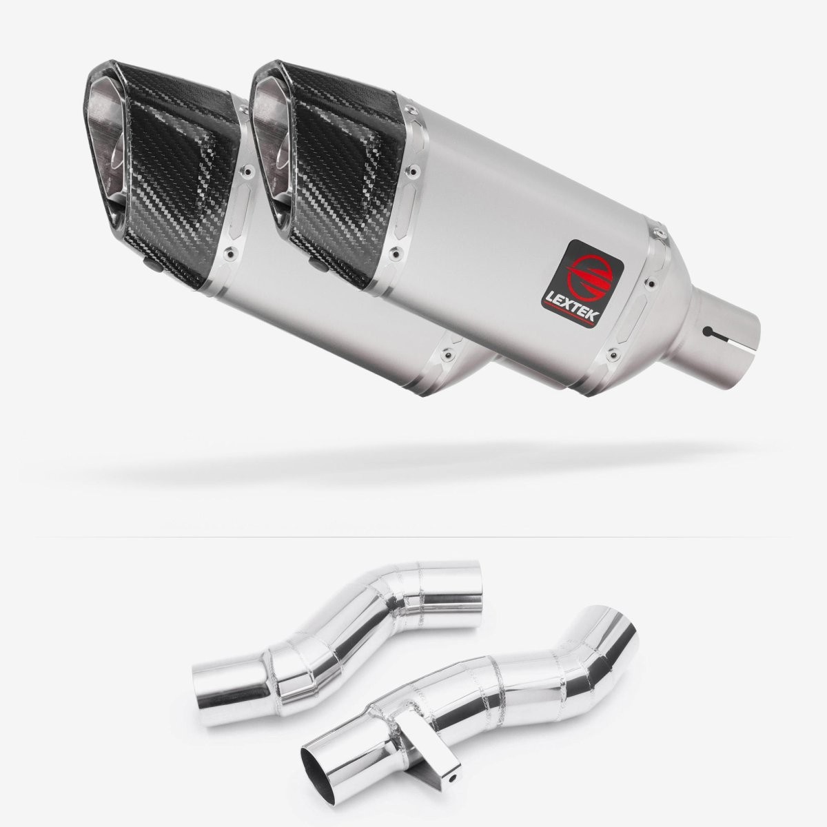 Lextek Stainless Steel SP5 Matt 200mm Exhaust with Link Pipes Silencer Chrome