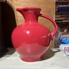 Fiesta Red Ceramic Glossy Pottery Pitcher with Handle, Solid Round Serveware