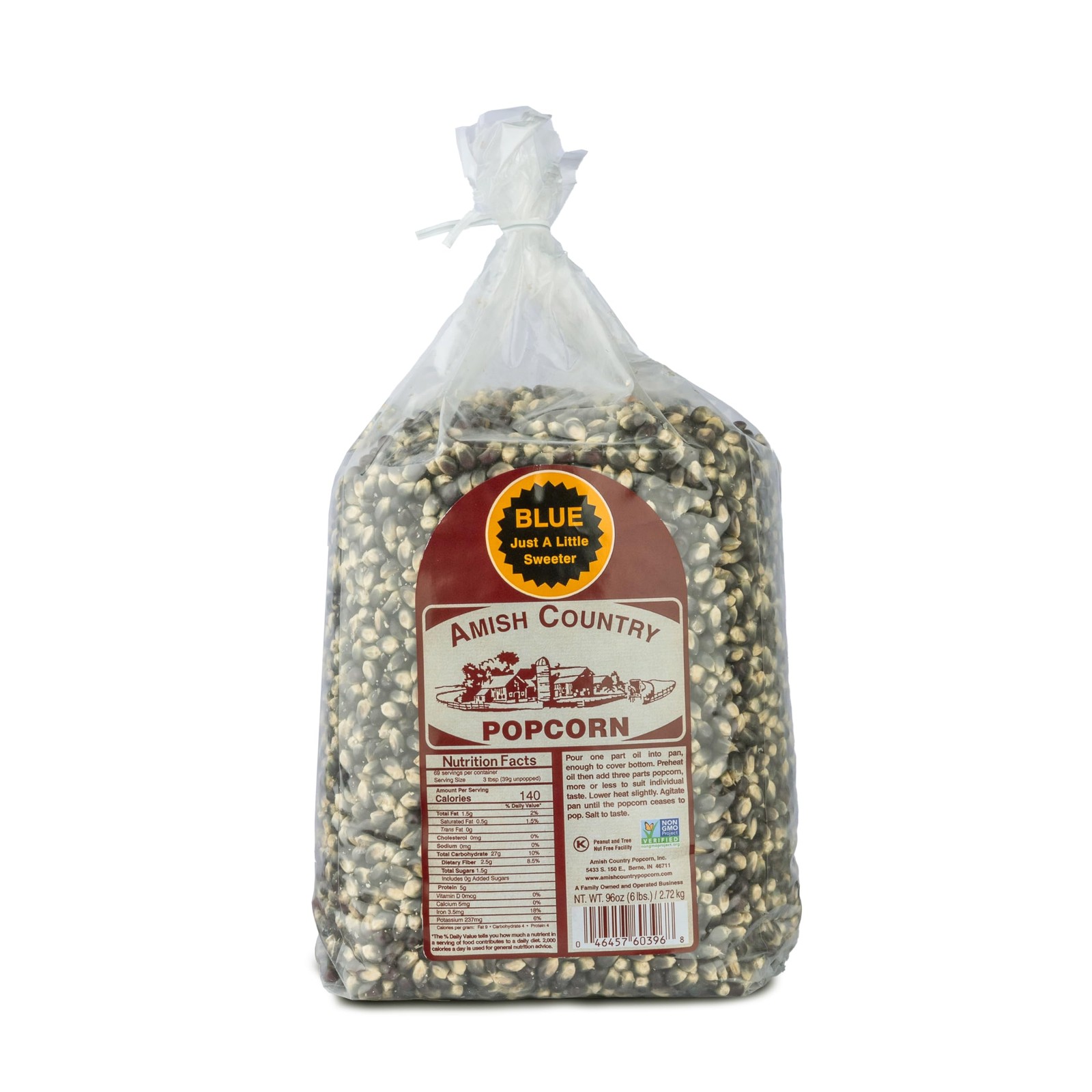 Núcleos de palomitas de maíz azules Amish Country, bolsa de 6 lb - sin OGM, sin gluten,