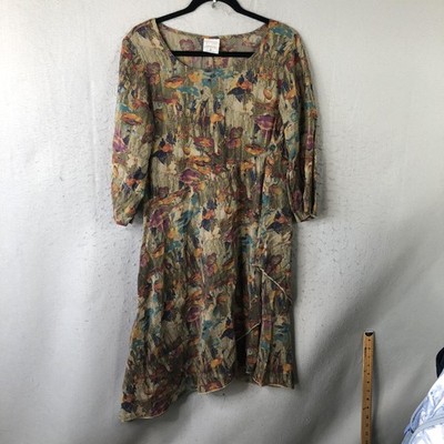 Click By Color Me Cotton Dress Womens L Dark Floral Goblincore Abstract Art