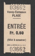 VINTAGE VEVEY-CORSEAUX PLAGE LAKE LUCERNE SWISS SWIMMING POOL ENTRANCE TICKET