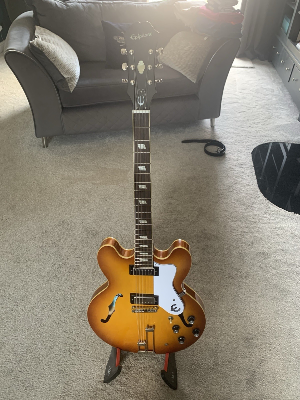 Epiphone Riviera Royal Tan Electric Guitar with Soft Case Excellent Condition