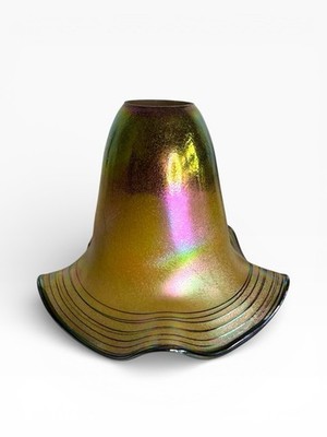 One Art Glass Iridescent Light Pendant Shade Signed Todd Phillips Quoizel 6 1/4 