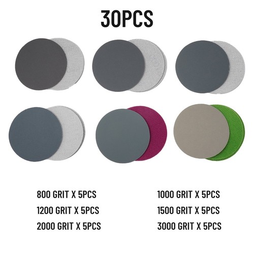 30pcs 3in/75mm Hook&Loop Wet/Dry 800/1000/1200/1500/2000/3000 Grit Sanding Discs - Picture 4 of 12
