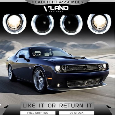 Pair VLAND LED DRL Projector Headlights For Dodge Challenger Halogen 2015-2023