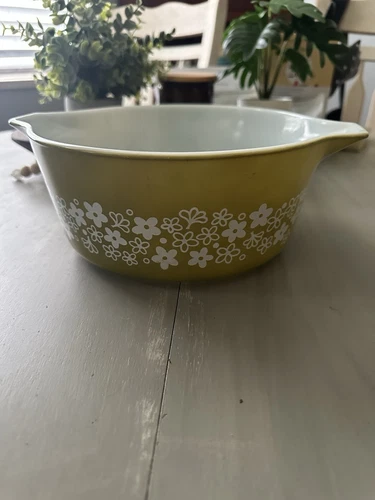 Vtg-Pyrex Crazy Daisy Spring Blossom 475-B 2-1/2 Qt Green Casserole Bowl 🟢