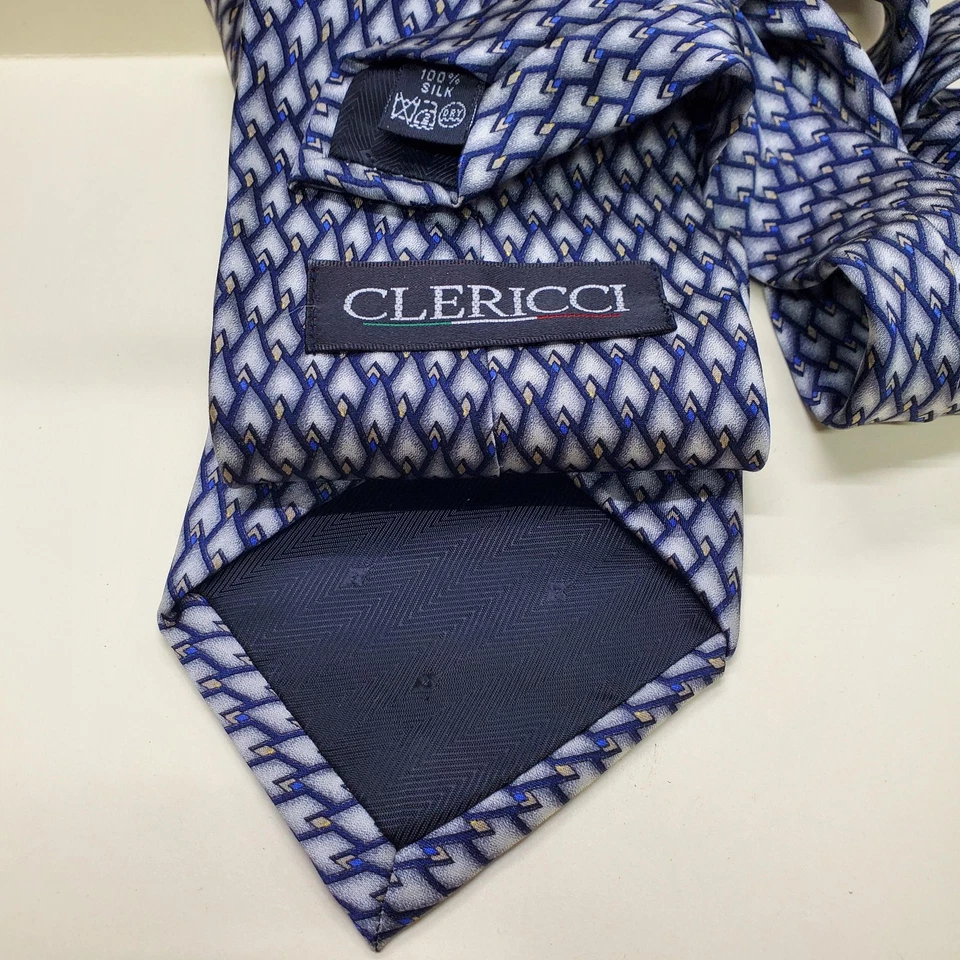 Clericci Tie Mens Silk Geometric Pattern Necktie Made in Italy Classic Formal - Image 2 of 2