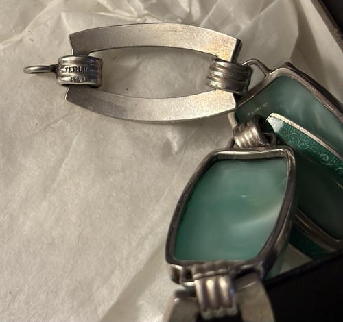 George Cahoone Art Deco Sterling Silver Guilloche & Peking Glass Bracelet - Picture 2 of 24