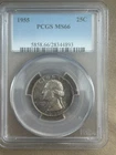 SUPER-GEM PCGS MS66 1955-P WASHINGTON QUARTER. $100 retail. Nicely toned.