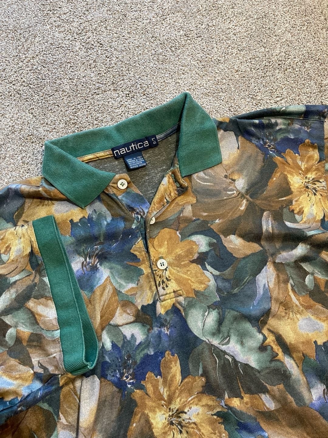 Vintage Nautica Made in Italy Floral Print Polo Shirt