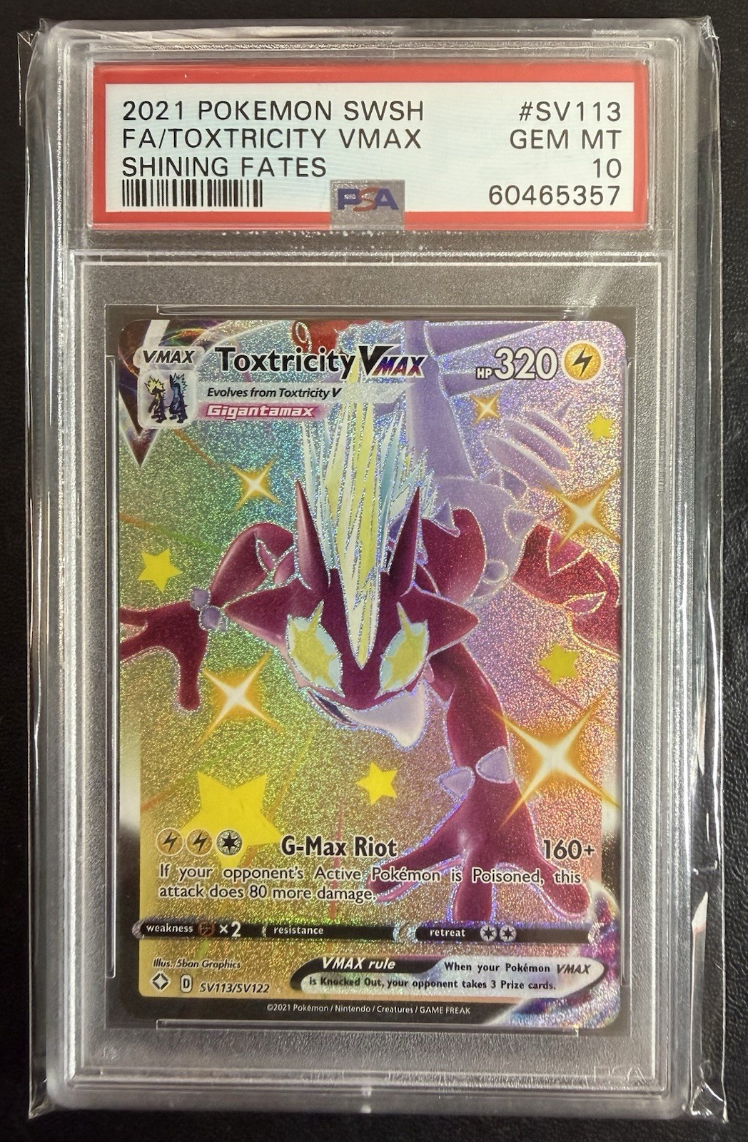 2021 - Toxtricity VMAX SV113/SV122 Shining Fates Shiny Holo - PSA 10