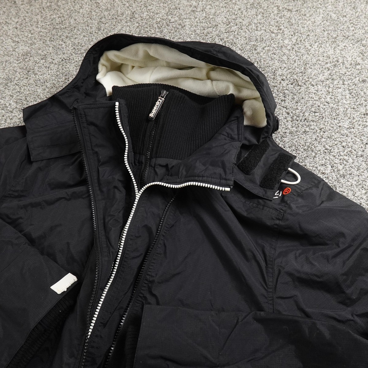 Superdry Jacket Mens 2XL Black Original Windcheater Hooded Fleece