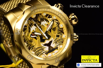 Invicta Men Venom LION HEART Golden Predator Chrono Gold Tone Mesh