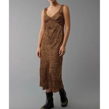 American Eagle Satin Midi slip Dress sz XL Leopard Print cocktail 90s Y2K