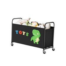 Toy Box for Boys Girls, Large Toy Chest Storage with Wheels, Metal Kids Black